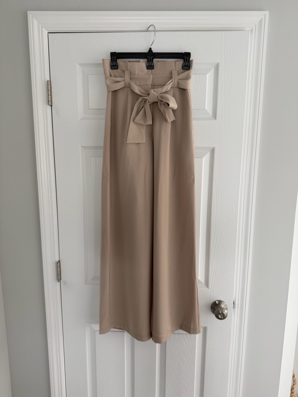 Petal & Pup Taupe High-Waist Wide-Leg Tie-Belt Pants